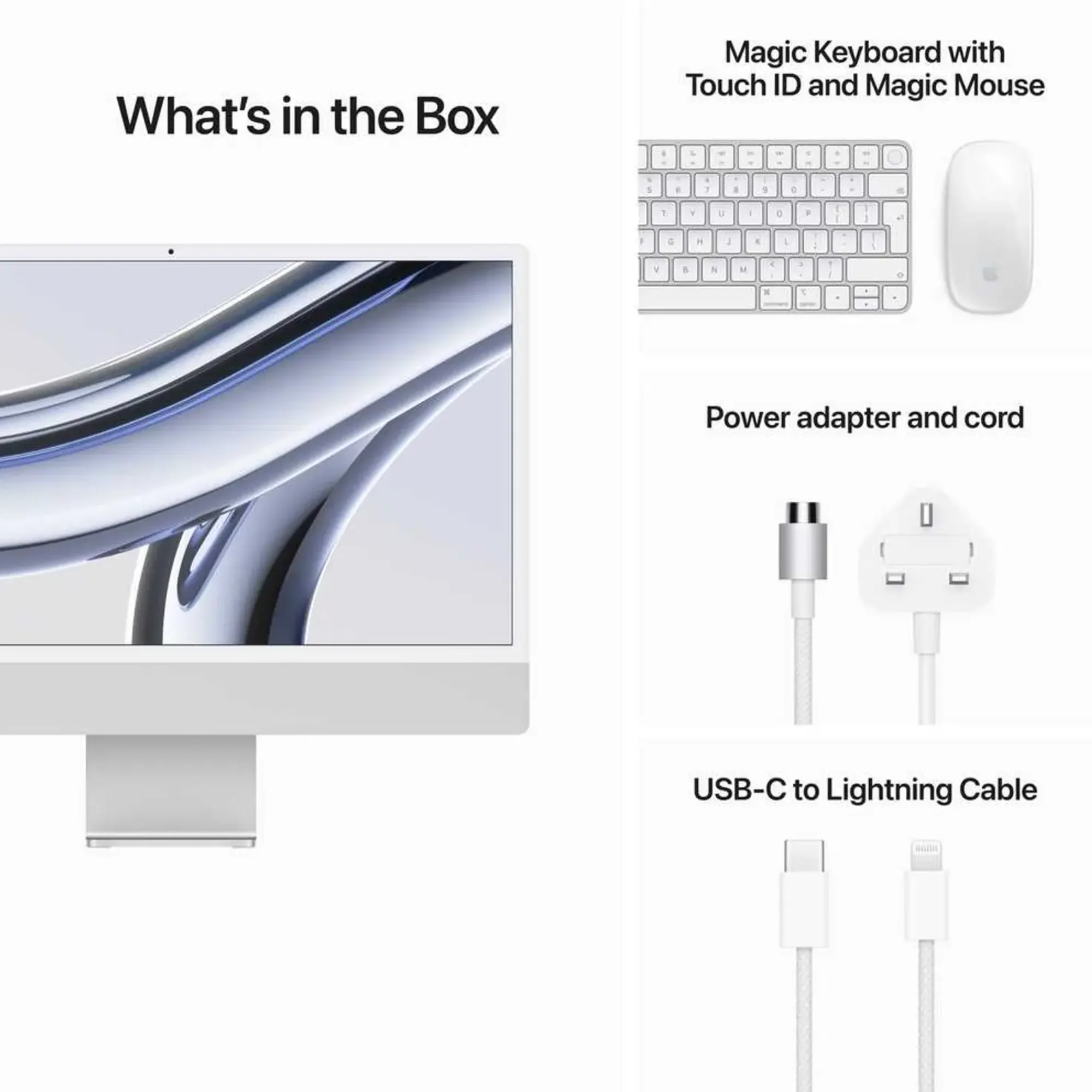 Apple iMac 24 MQRK3AB/A - A2873, M3 (8 Core), RAM 8GB, SSD 512GB, GPU (10 Core), 24 Inch 4.5K Retina display, Silver - Image 4
