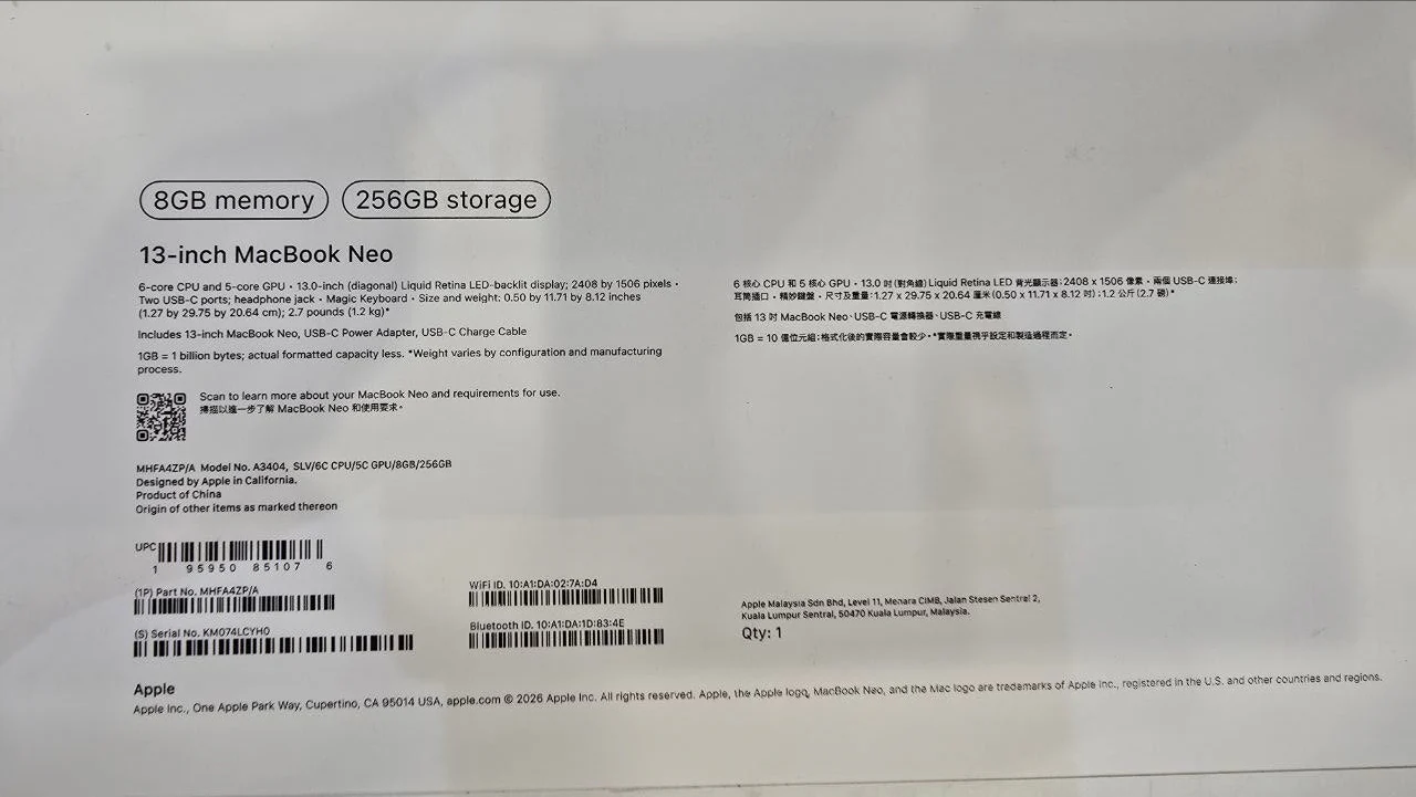 Apple MacBook Neo MHFA4ZP/A - A3404, Apple A18 Pro (6 Cores), GPU (5 Cores), RAM 8GB, SSD 256GB, 13.0 Inch (2408 x 1506) IPS, Silver - Image 6