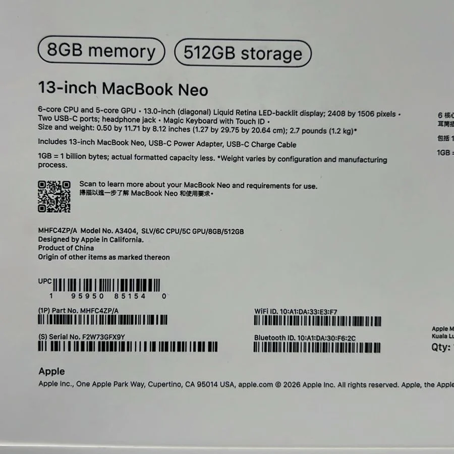 Apple MacBook Neo MHFC4ZP/A - A3404, Apple A18 Pro (6 Cores), GPU (5 Cores), RAM 8GB, SSD 512GB, 13.0 Inch (2408 x 1506) IPS, Silver - Image 6