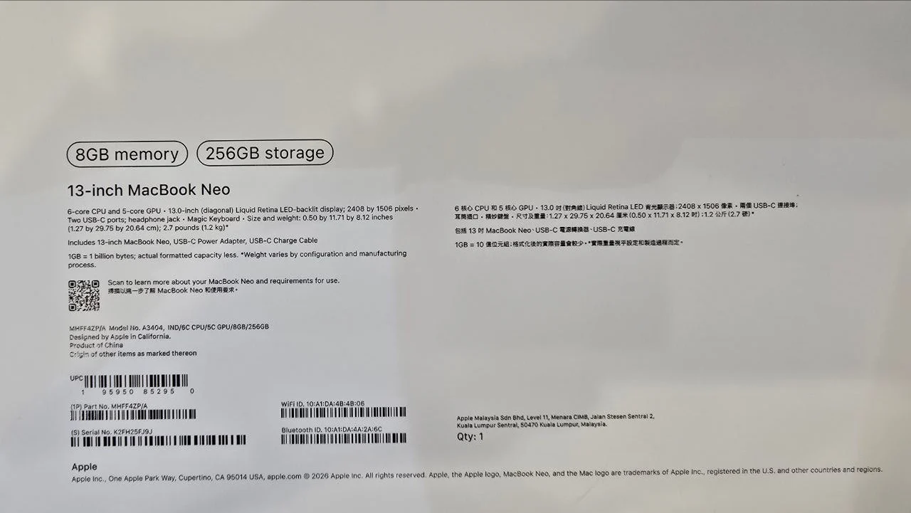 Apple MacBook Neo MHFF4ZPA/A - A3404, Apple A18 Pro (6 Cores), GPU (5 Cores), RAM 8GB, SSD 256GB, 13.0 Inch (2408 x 1506), Indigo - Image 5