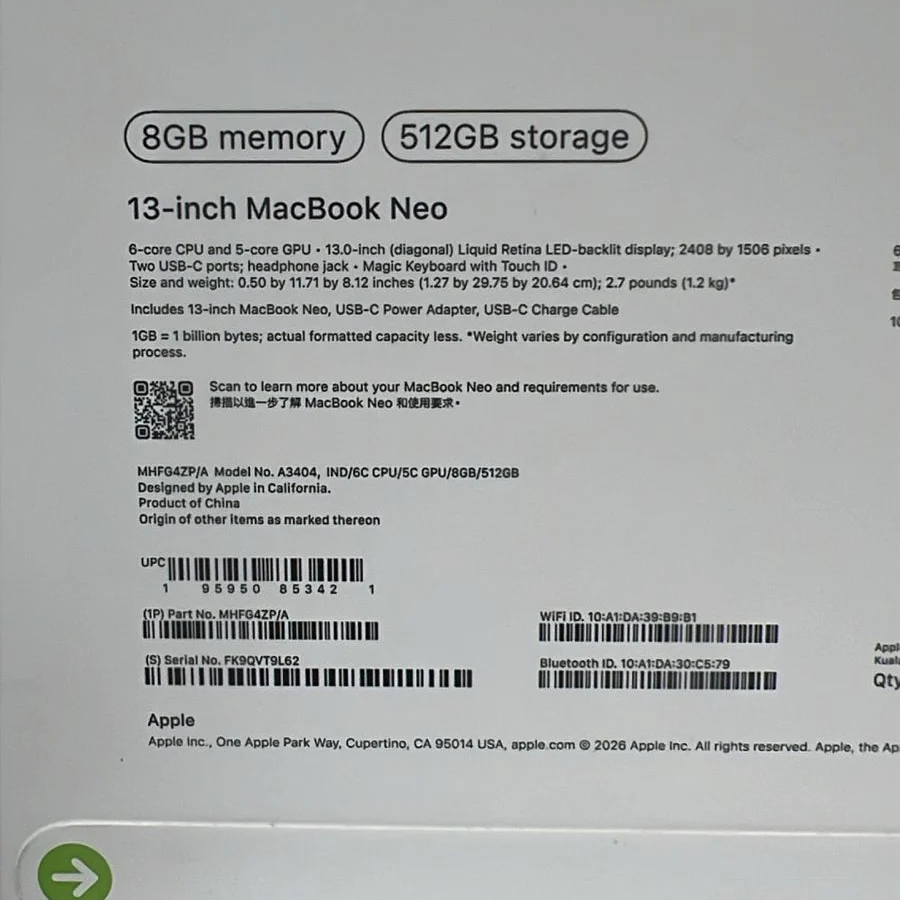Apple MacBook Neo MHFG4ZP/A - A3404, Apple A18 Pro (6 Cores), GPU (5 Cores), RAM 8GB, SSD 512GB, 13.0 Inch (2408 x 1506), Indigo - Image 5