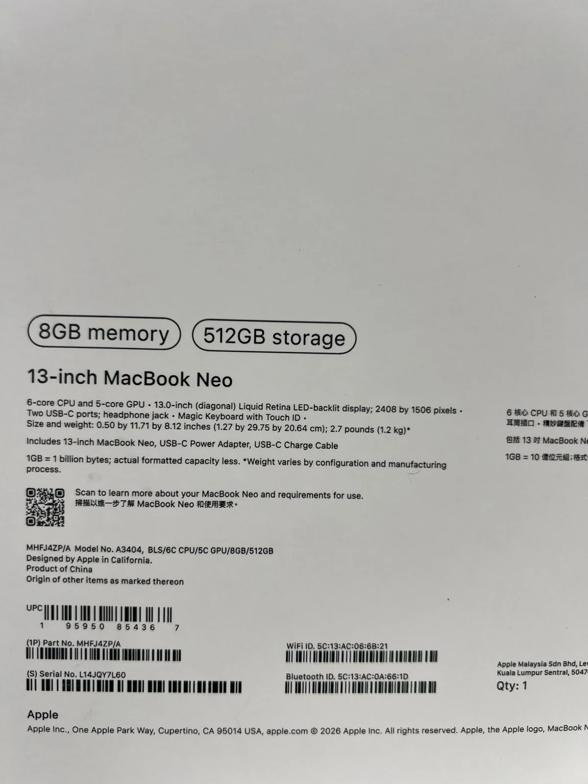 Apple MacBook Neo MHFJ4ZP/A - A3404, Apple A18 Pro (6 Cores), GPU (5 Cores), RAM 8GB, SSD 512GB, 13.0 Inch (2408 x 1506), Blush - Image 5