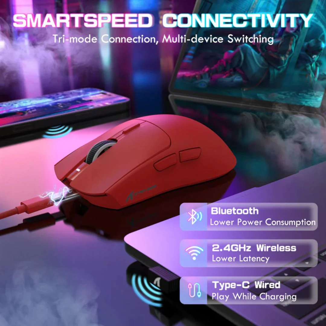 ATTACK SHARK X1 Tri-mode Gaming Mouse - Red - Image 3
