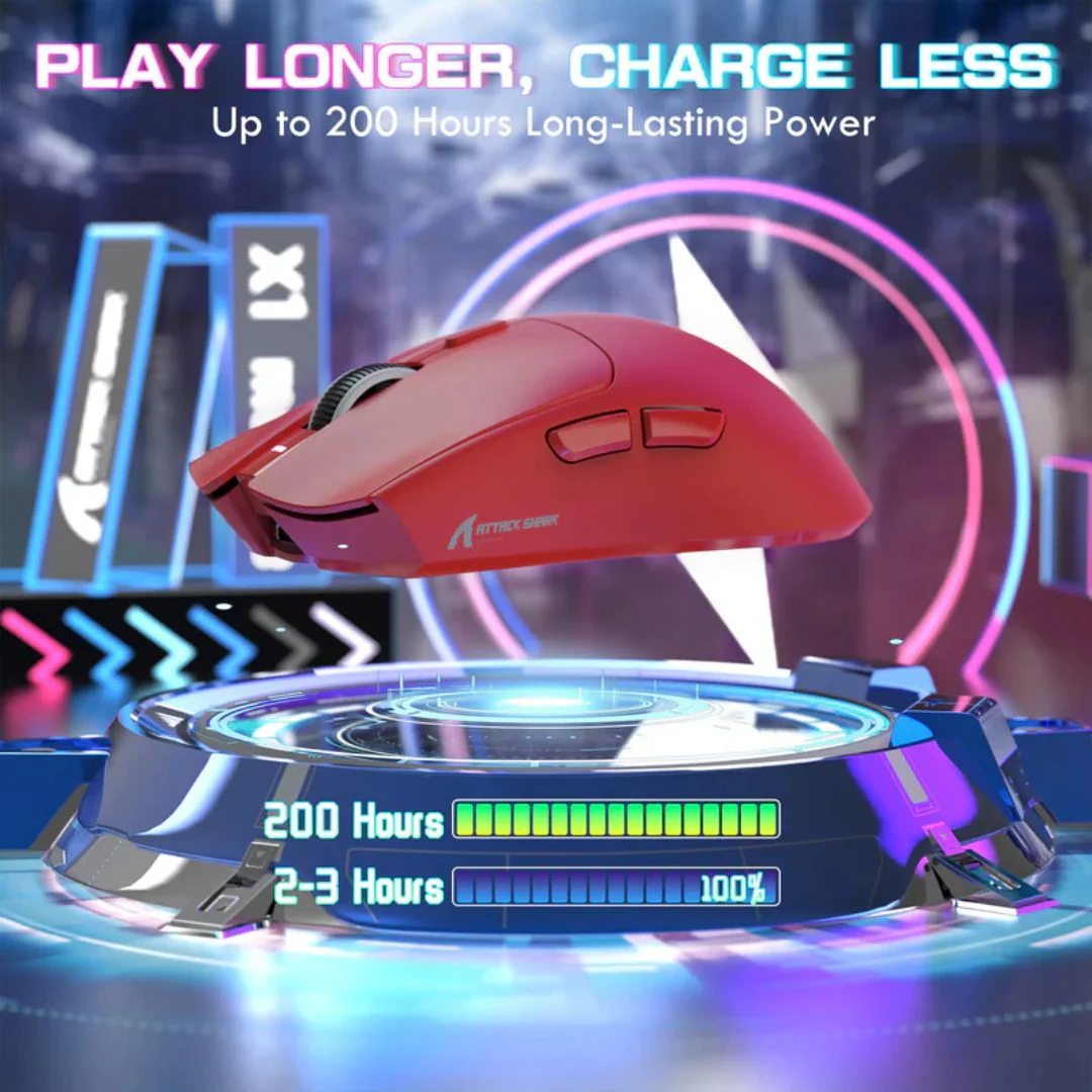 ATTACK SHARK X1 Tri-mode Gaming Mouse - Red - Image 4