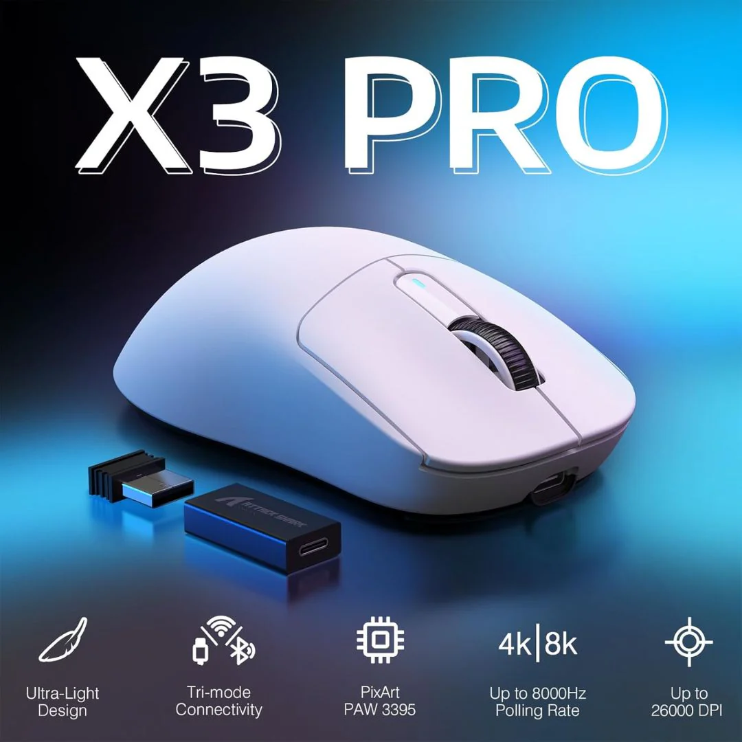 ATTACK SHARK X3PRO  Wireless Gaming Mouse - White - Image 2