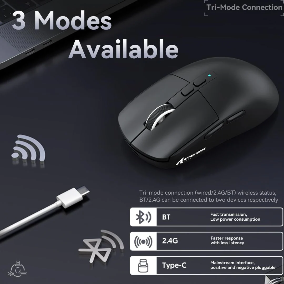 ATTACK SHARK X6  Wireless Gaming Mouse - Black - Image 8