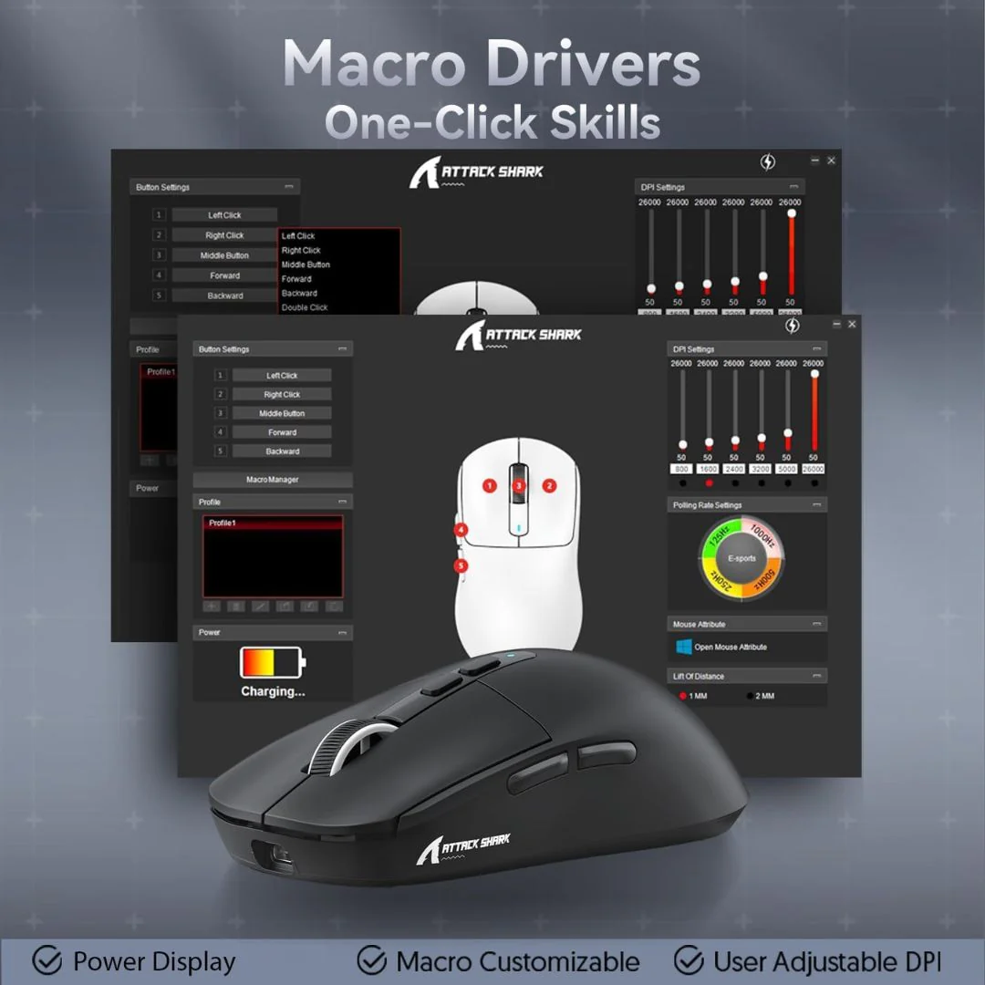 ATTACK SHARK X6  Wireless Gaming Mouse - Black - Image 9
