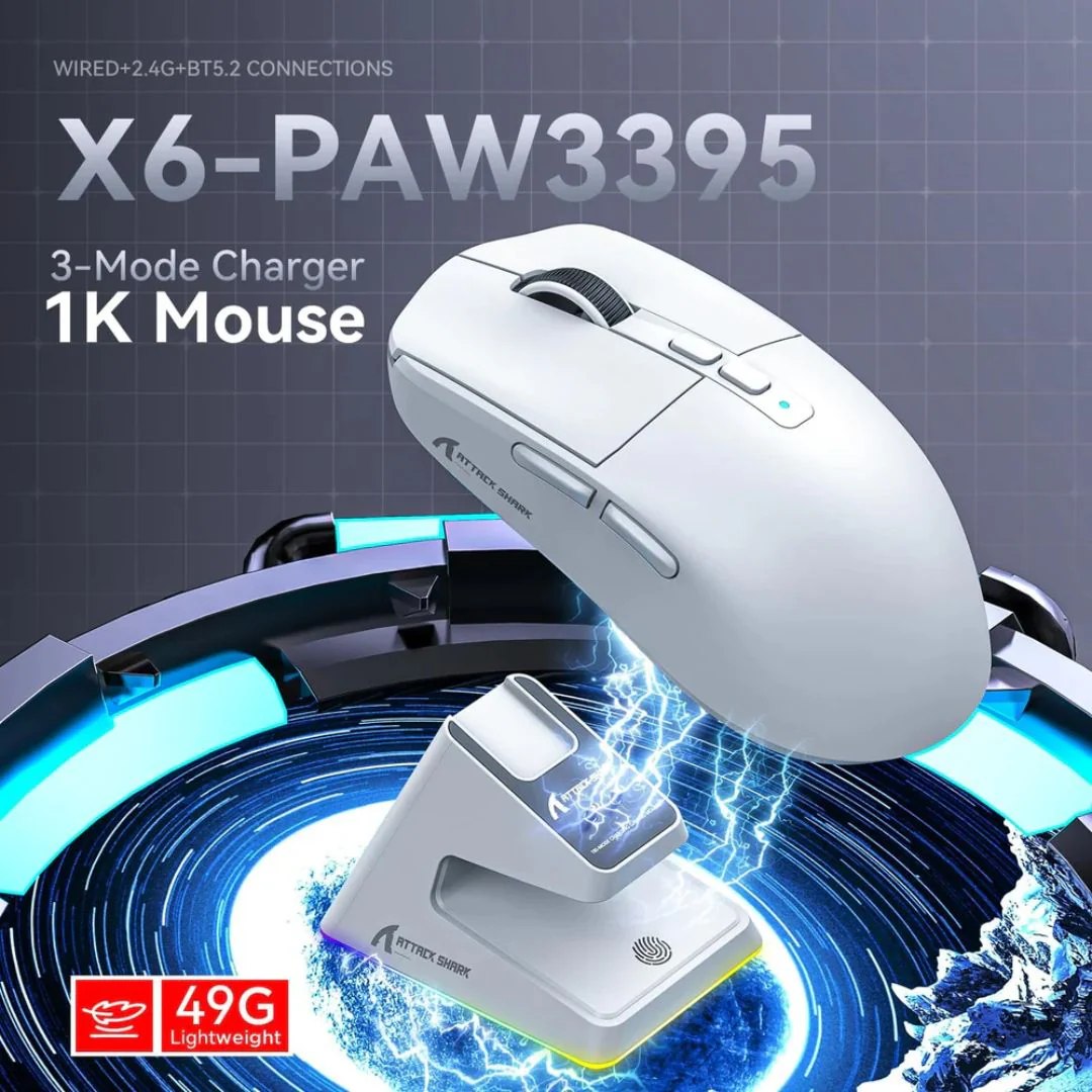 ATTACK SHARK X6  Wireless Gaming Mouse - White - Image 6