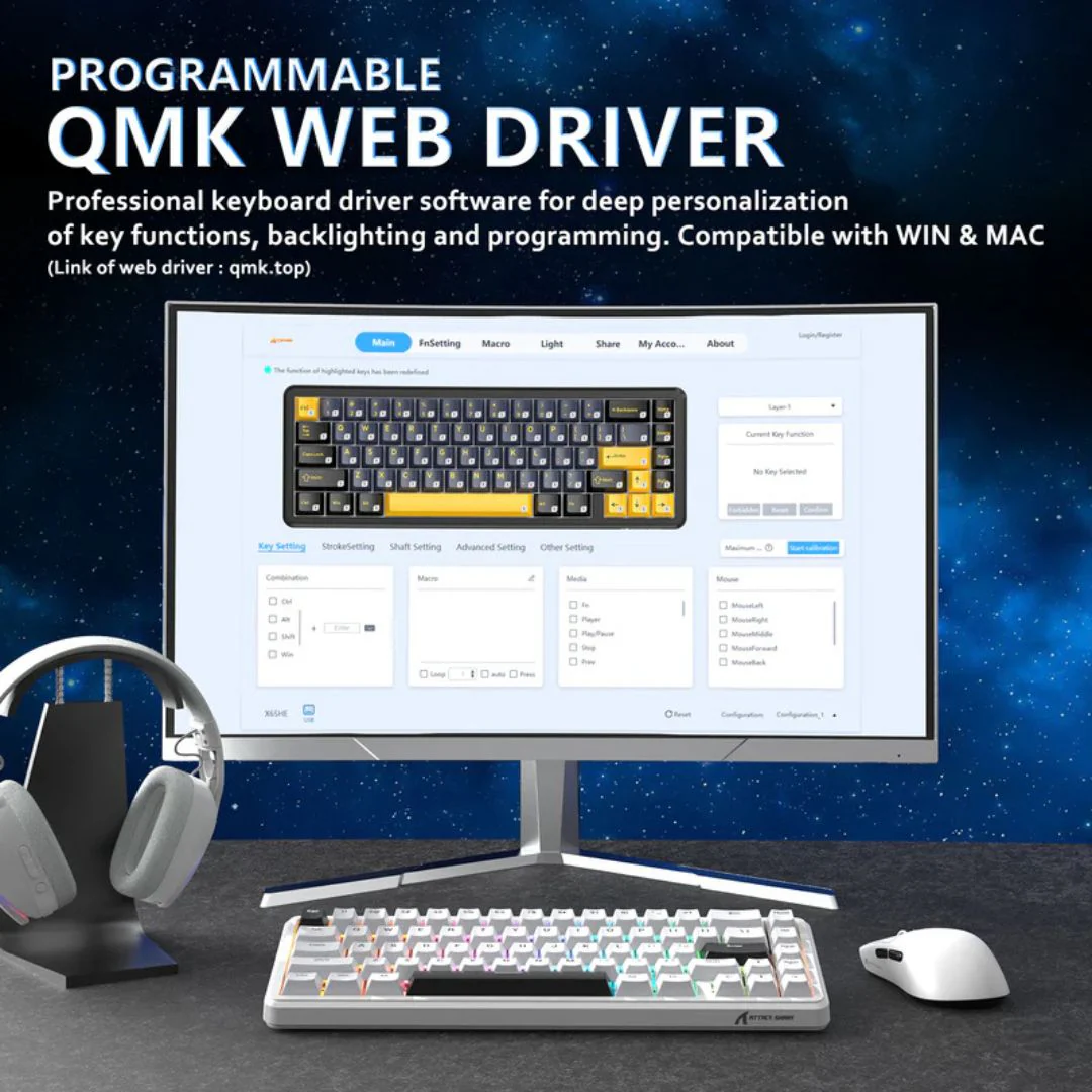 ATTACK SHARK X65 Magnetic Mechanical Keyboard - White - Image 3