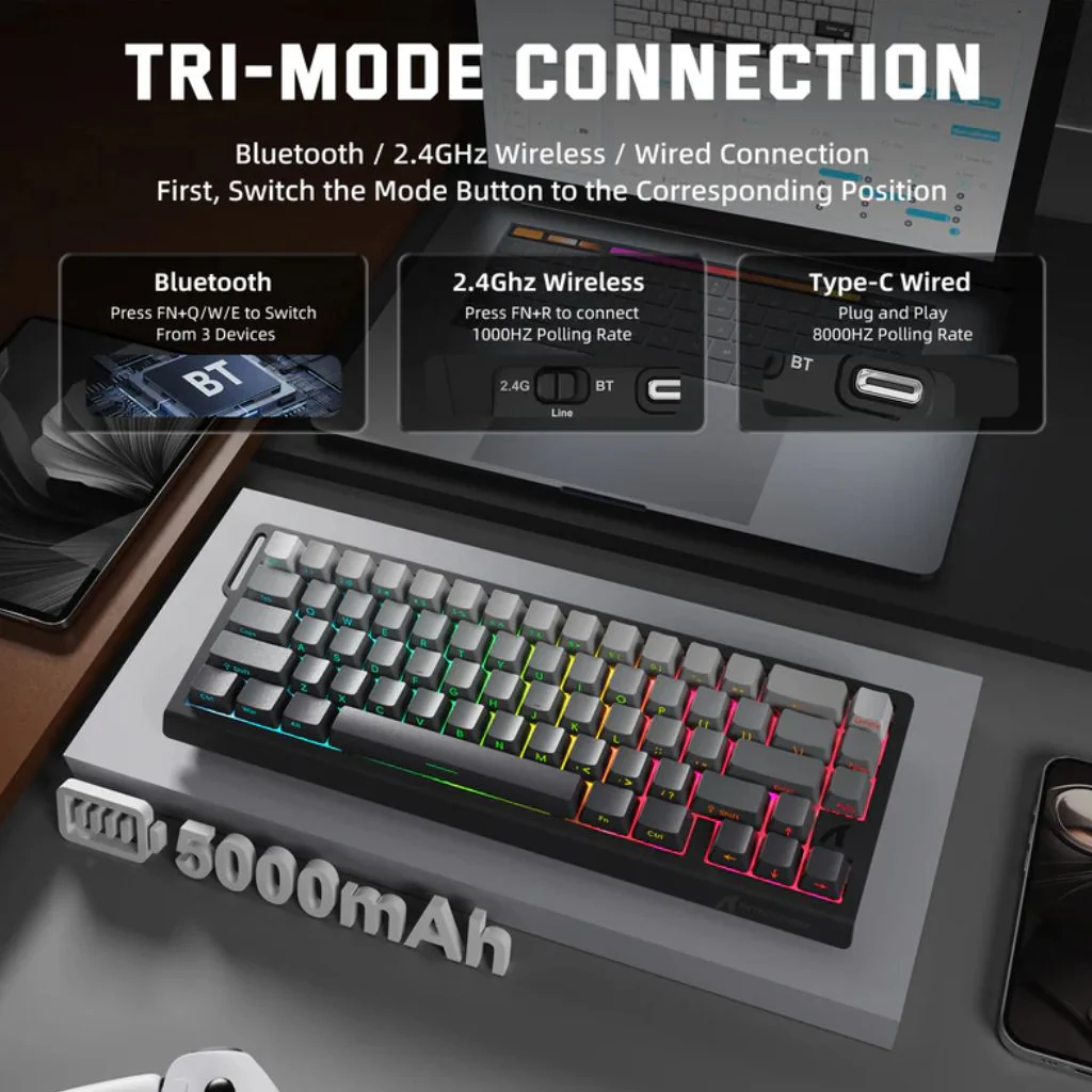 ATTACK SHARK X68 Pro Magnetic Wireless Keyboard - Black Contours - Image 3