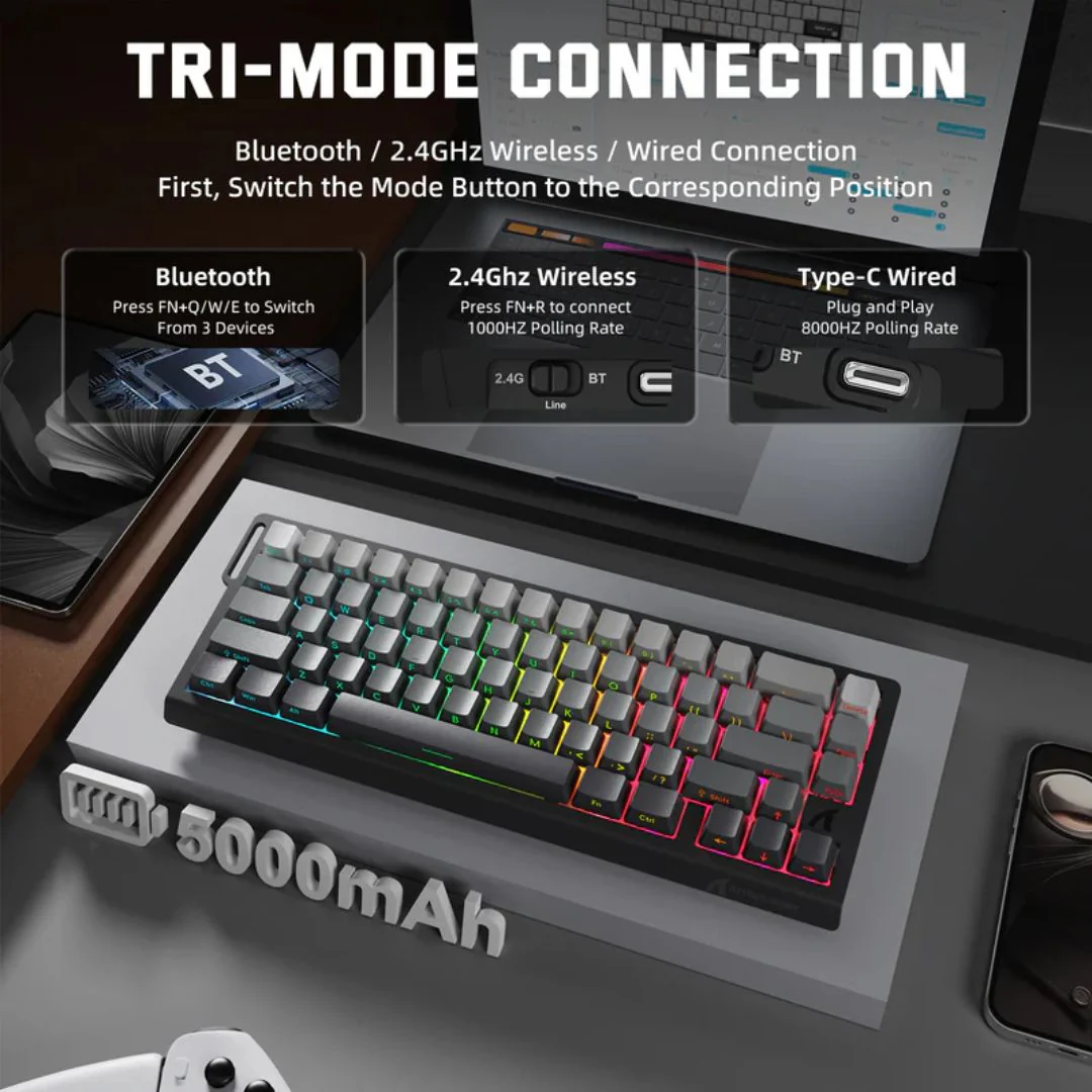 ATTACK SHARK X68 Pro Magnetic Wireless Mechanical Keyboard - Moonlit Black - Image 3