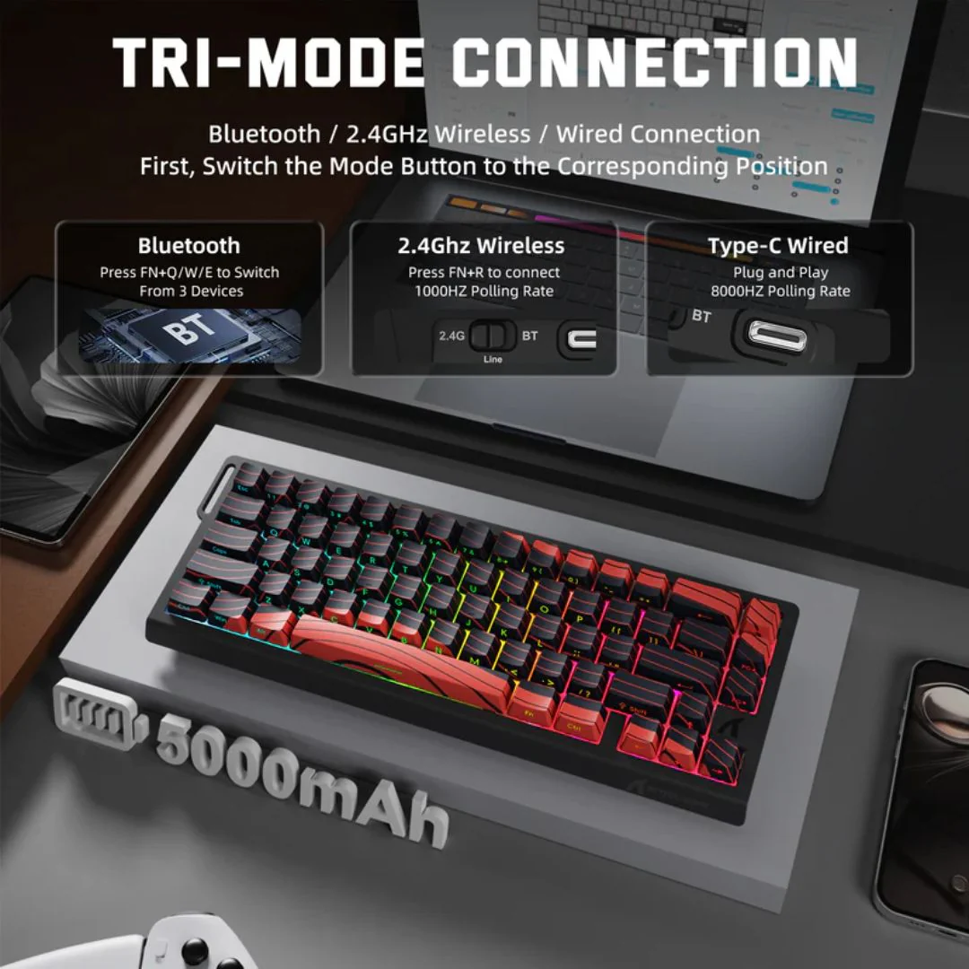 ATTACK SHARK X68 Pro Magnetic Wireless Keyboard - Red and Black - Image 3