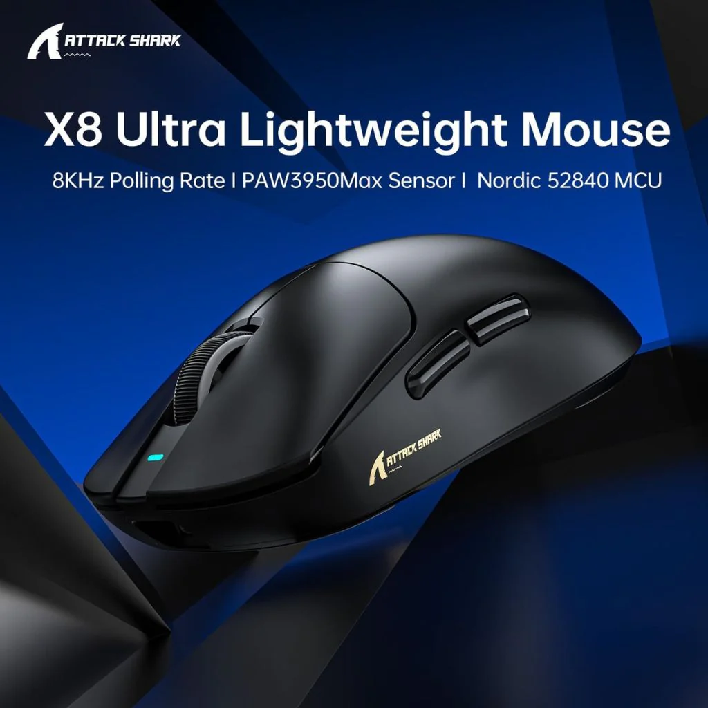 ATTACK SHARK X8 Ultra Tri-mode Wireless Gaming Mouse - Black - Image 3
