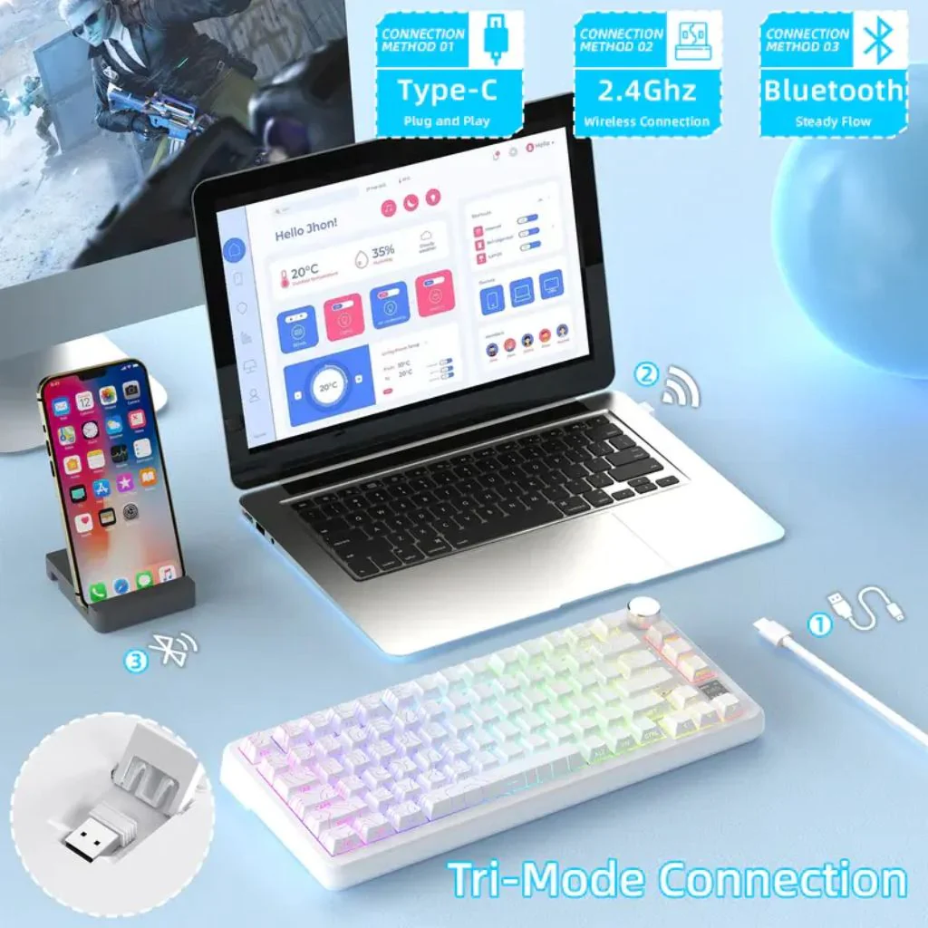 ATTACK SHARK X85 Pro Wireless Mechanical Keyboard - White Contours - Image 3