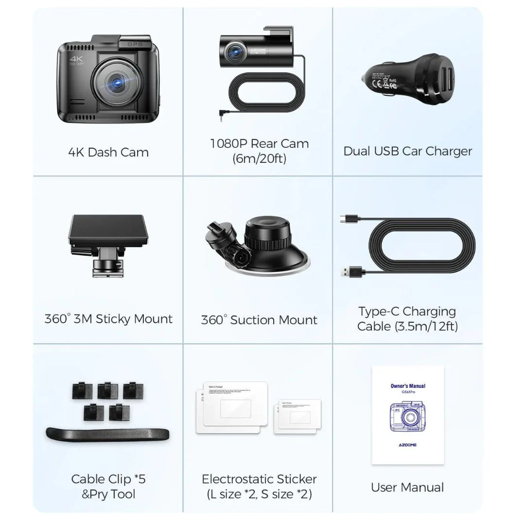 AZDOME GS63H Pro 4K with No-Light Full-Color Night Vision Dash Cam - Black - Image 4