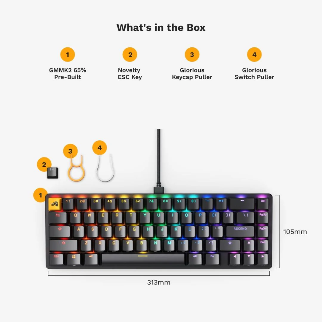Glorious GMMK 2 65% Compact TKL Keyboard - Black - Image 3
