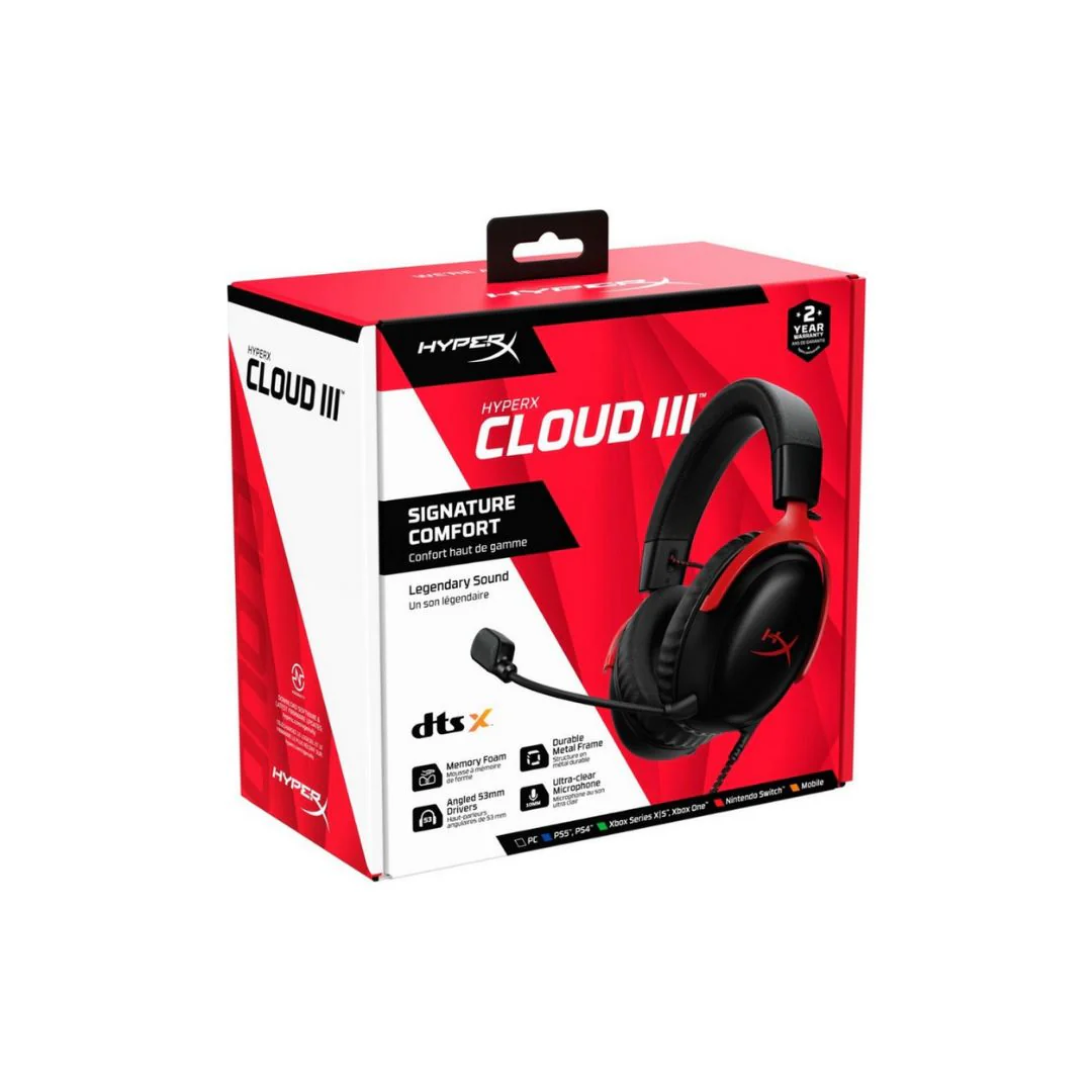 HyperX Cloud III Wired Gaming Headset - Black & Red - Image 6