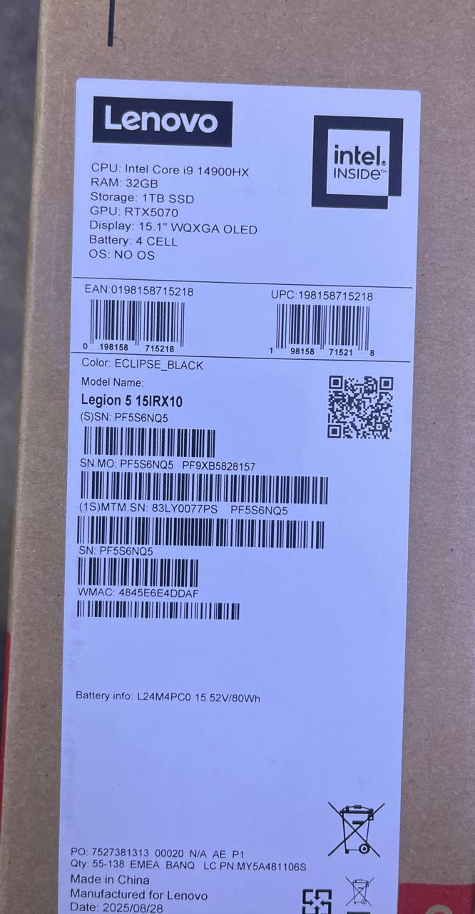 Lenovo Legion 5 15IRX10 - (77PS), Intel® Core i9-14900HX, RAM 32GB, SSD 1TB, NVIDIA RTX 5070 8GB, 15.1 2K WQXGA OLED 165Hz, Eclipse Black - Image 9