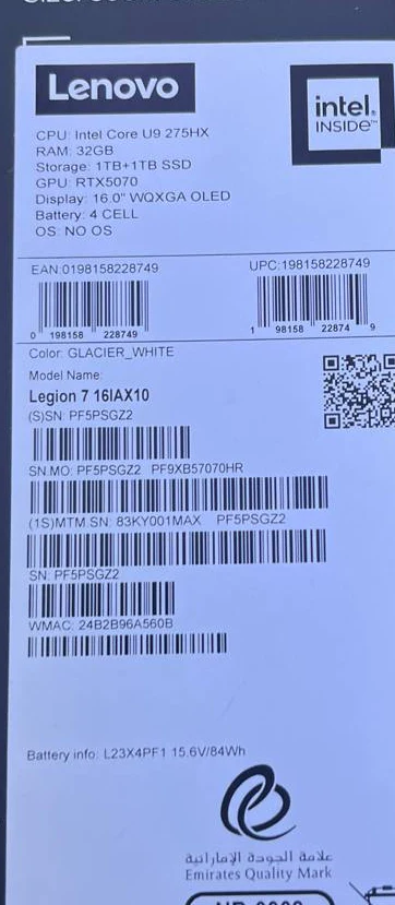Lenovo Legion 7 16IAX10 - (1MAX), Intel Core Ultra 9-275HX, RAM 32GB, SSD 2TB, NVIDIA RTX 5070 8GB, 16.0 Inch WQXGA OLED 240Hz, Glacier White - Image 6