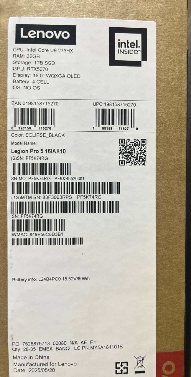 Lenovo Legion Pro 5 16IAX10 - (3RPS), Intel Core Ultra 9-275HX, RAM 32GB, SSD 1TB, NVIDIA GeForce RTX 5070 8GB, 16.0 inch 2K WQXGA OLED 165Hz, Eclipse Black - Image 8