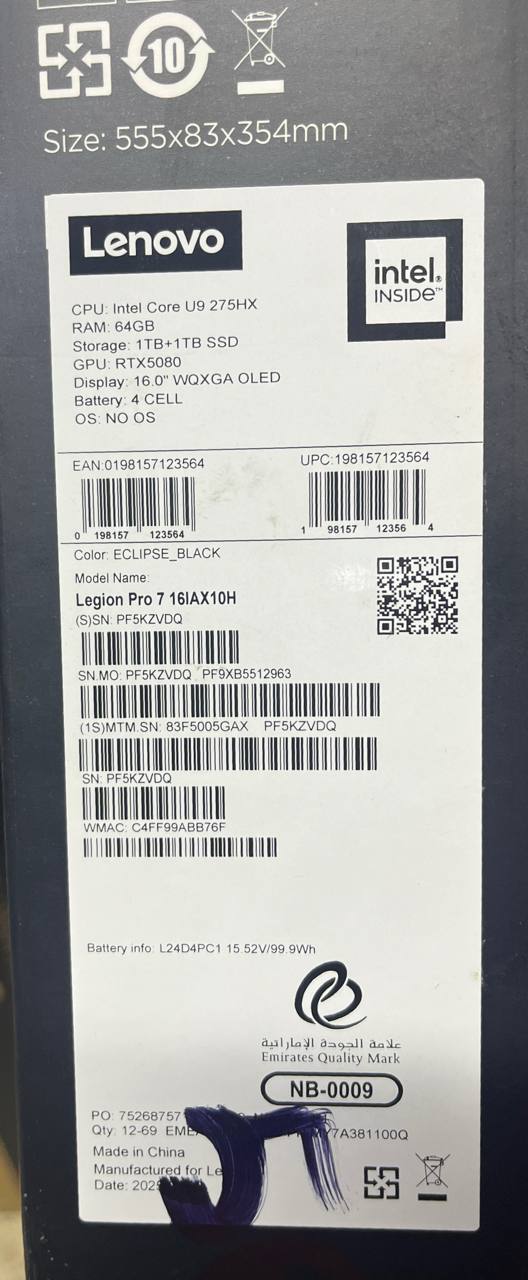Lenovo Legion Pro 7 16IAX10H - (5GAX), Intel Core Ultra 9-275HX, RAM 64GB, SSD 2TB, NVIDIA Geforce 5080 16GB, 16.0 Inch WQXGA OLED 240Hz, Eclipse Black - Image 8