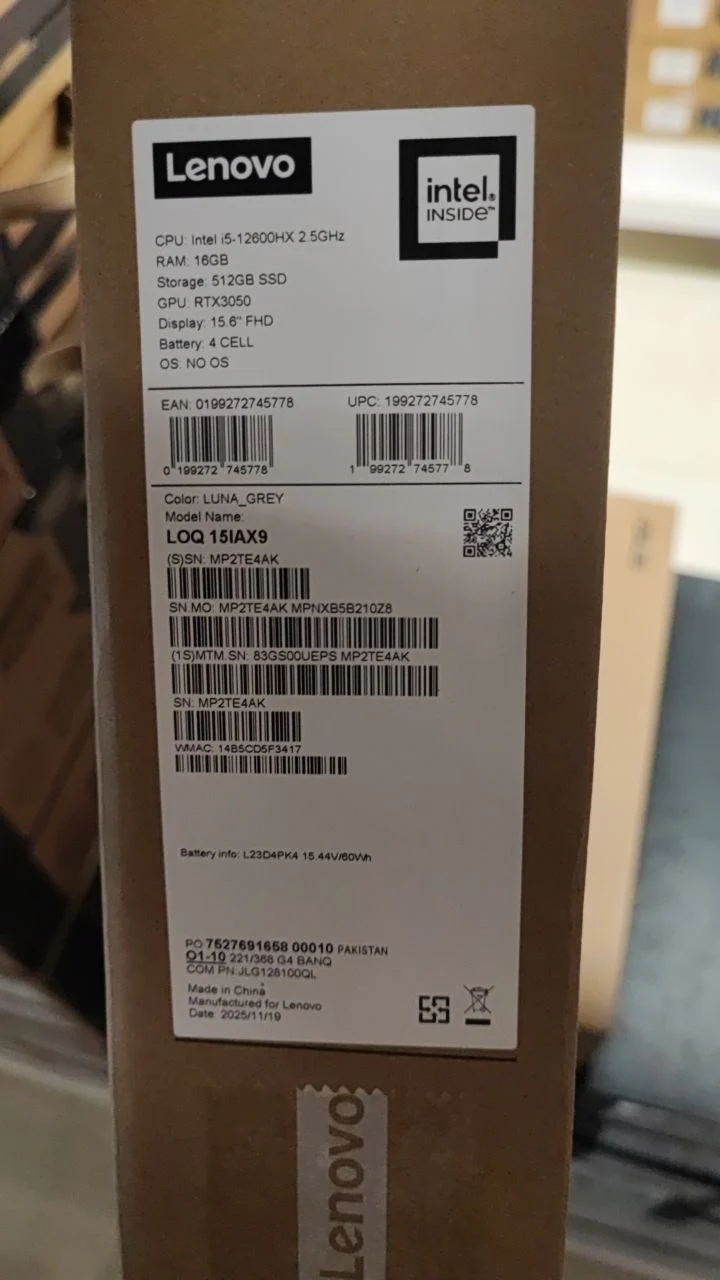 Lenovo LOQ 15IAX9 - (UEPS) Intel Core i5-12600HX, RAM 16GB, SSD 512GB, RTX 3050 6GB, 15.6 Inch FHD IPS 144Hz, Luna Grey - Image 7