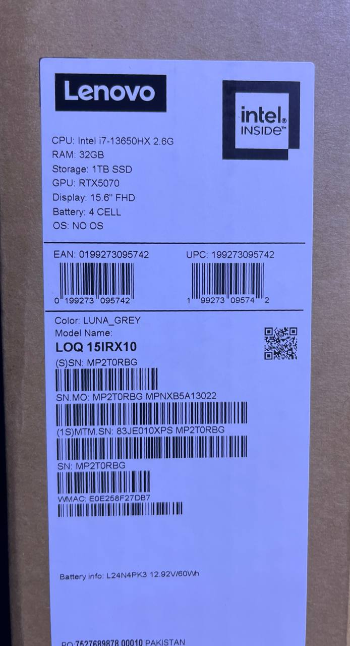 Lenovo LOQ 15IRX10 - (0XPS) Intel Core i7-13650HX, RAM 32GB, SSD 1TB, RTX 5070 8GB, 15.6 Inch FHD IPS 144Hz, Luna Grey - Image 6
