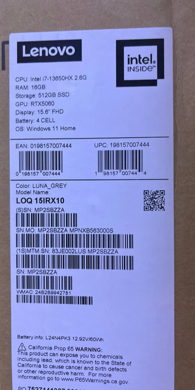 Lenovo LOQ 15IRX10 - (2LUS) Intel Core i7-13650HX, RAM 16GB, SSD 512GB, RTX 5060 8GB, 15.6 Inch FHD IPS 144Hz, Luna Gray - Image 7