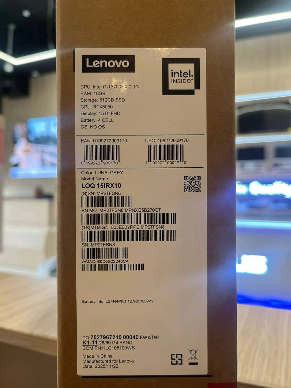 Lenovo LOQ 15IRX10 - (YPPS) Intel Core i7-13700HX, RAM 16GB, SSD 512GB, RTX 5050 8GB, 15.6 Inch Inch FHD IPS 144Hz, Luna Grey - Image 7