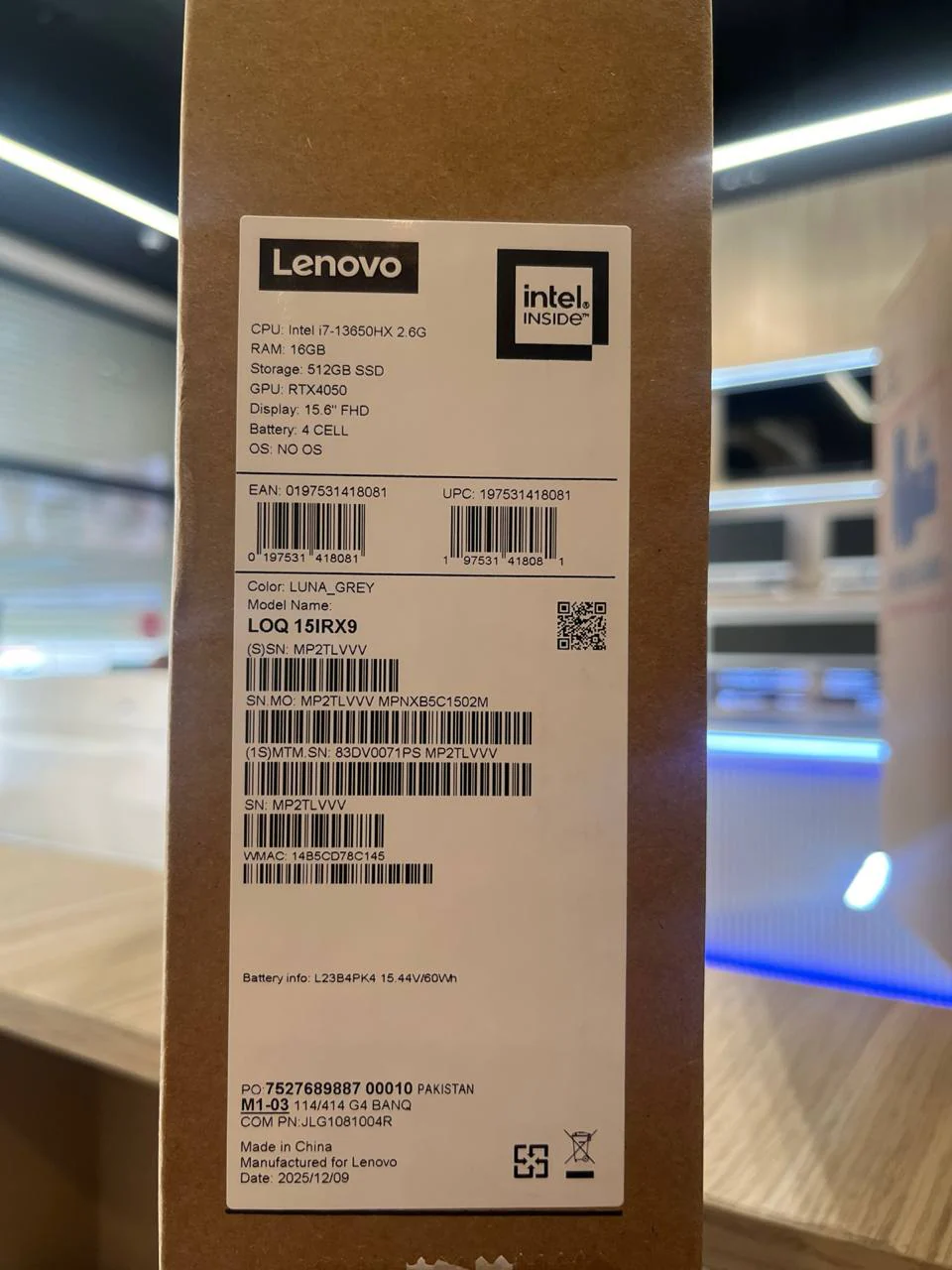 Lenovo LOQ 15IRX9 - (71PS) Intel Core i7-13650HX, RAM 16GB, SSD 512GB, RTX 4050 6GB, 15.6 Inch Inch FHD IPS 144Hz, Luna Grey - Image 6