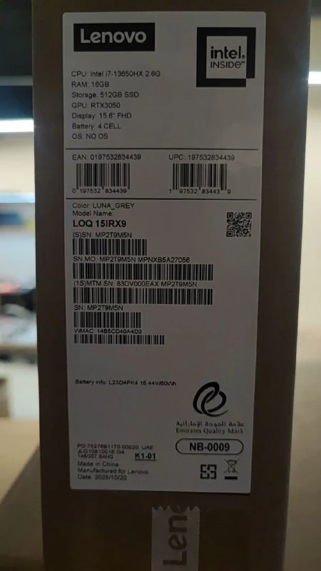 Lenovo LOQ 15IRX9 - (0EAX) Intel Core i7-13650HX, RAM 16GB, SSD 512GB, RTX 3050 6GB, 15.6 Inch FHD IPS 144Hz, Luna Gray - Image 6