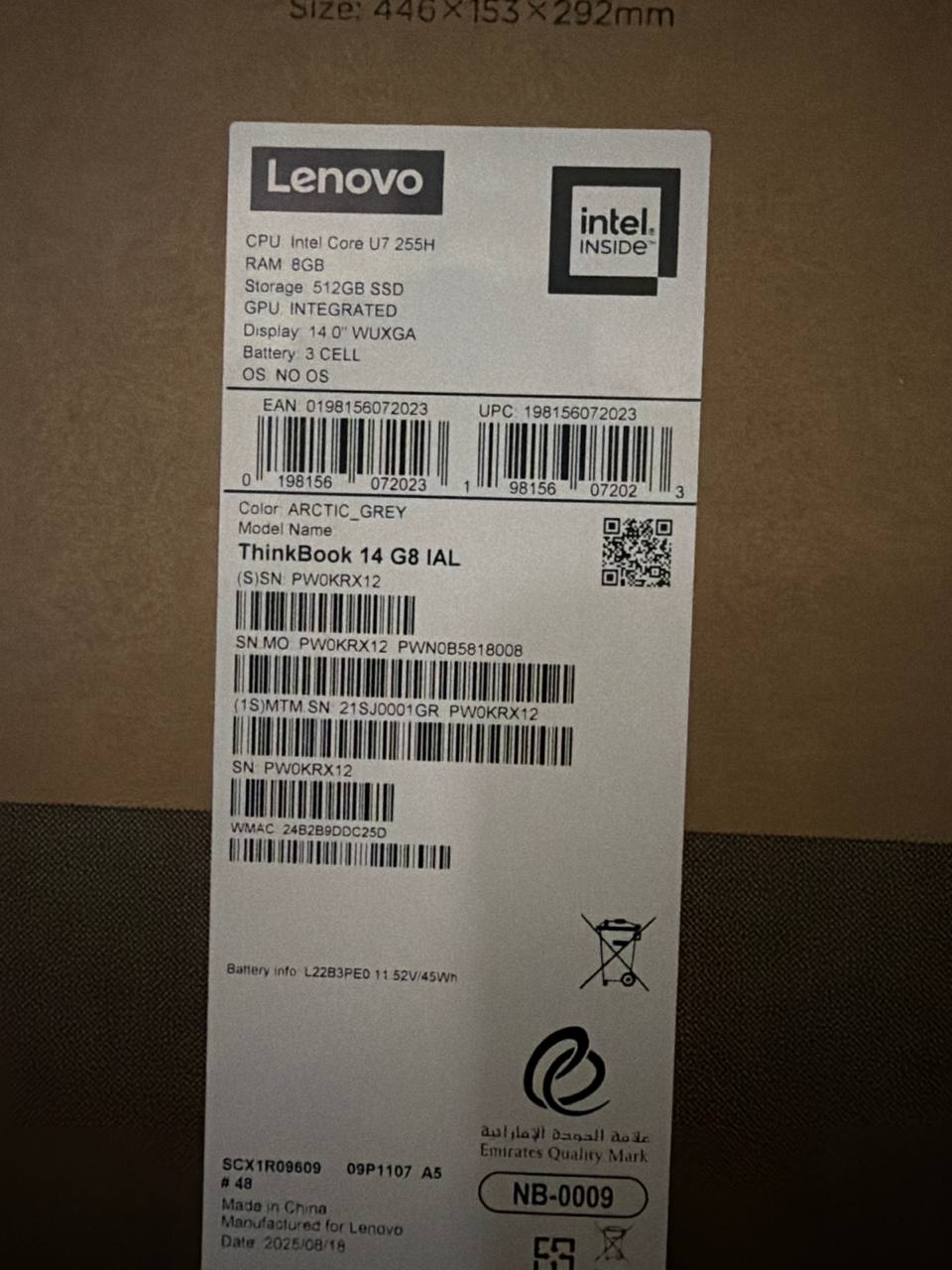 Lenovo Thinkbook 14 G8 IAL - (01GR) Intel Core Ultra 7-255H, RAM 8GB, SSD 512GB, Intel Graphics, 14.0 Inch WUXGA IPS 60Hz, Arctic Grey - Image 8