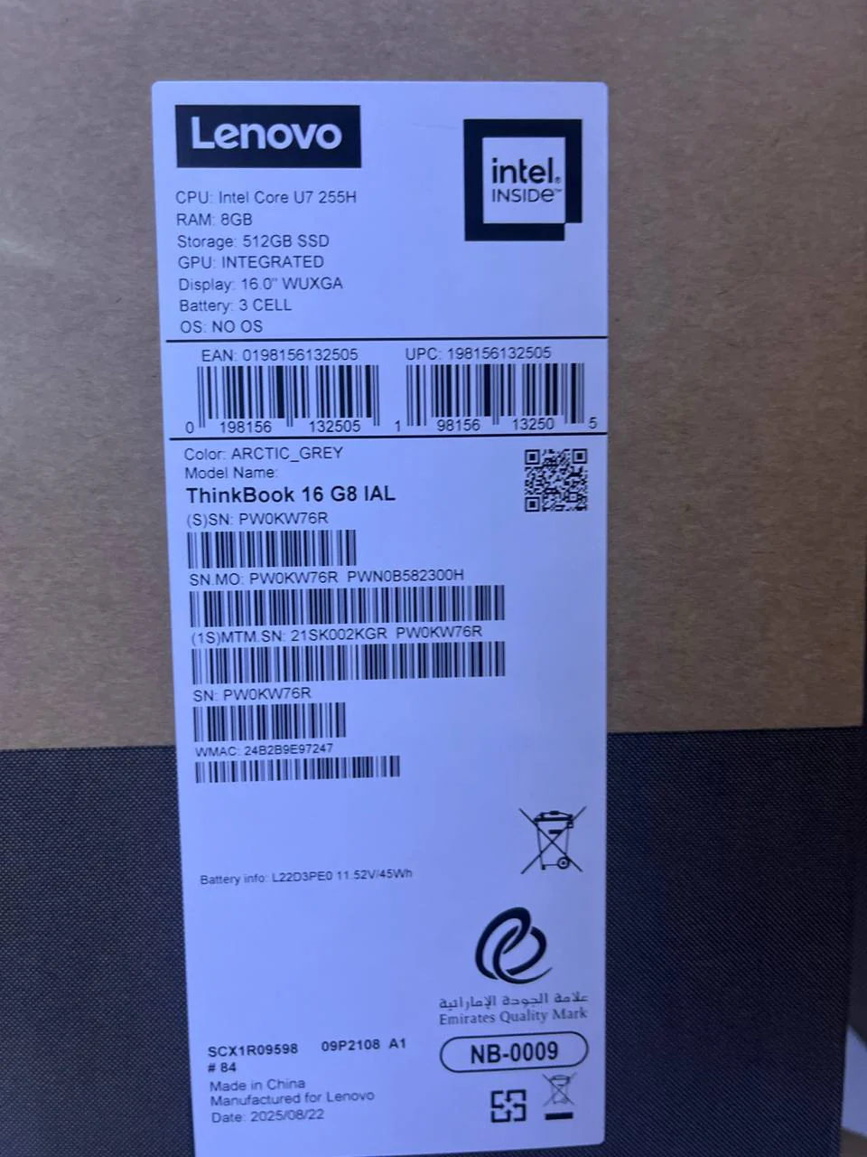 Lenovo ThinkBook 16 G8 - (2KGR), Intel® Core Ultra 7-255H, RAM 16GB (Upgraded), SSD 512GB, Intel Graphics, 16 Inch WUXGA IPS 60Hz, Arctic Grey - Image 9
