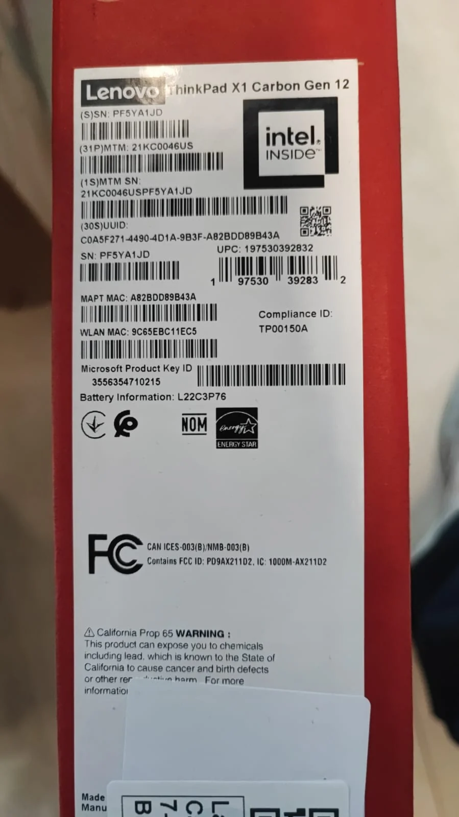 Lenovo ThinkPad X1 Carbon - (46US), Intel Core Ultra 7-155U, RAM 32GB, SSD 512GB, Intel Graphics, 14" WUXGA IPS Touch, Black - Image 9