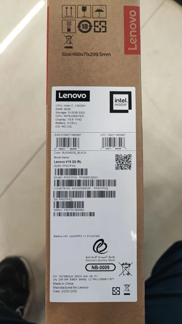 Lenovo V15 G5 IRL - (69GR) Intel Core i7-13620H, RAM 8GB, SSD 512GB, Intel UHD Graphics, 15.6 Inch FHD, Black - Image 6