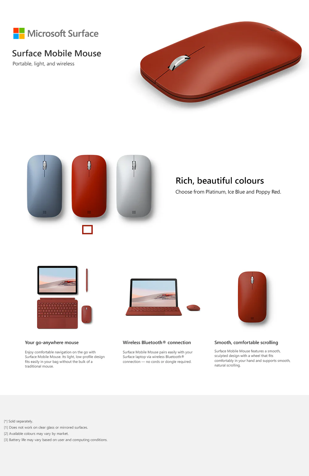Microsoft Surface KGY-00051 Bluetooth Mouse - Poppy Red - Image 4