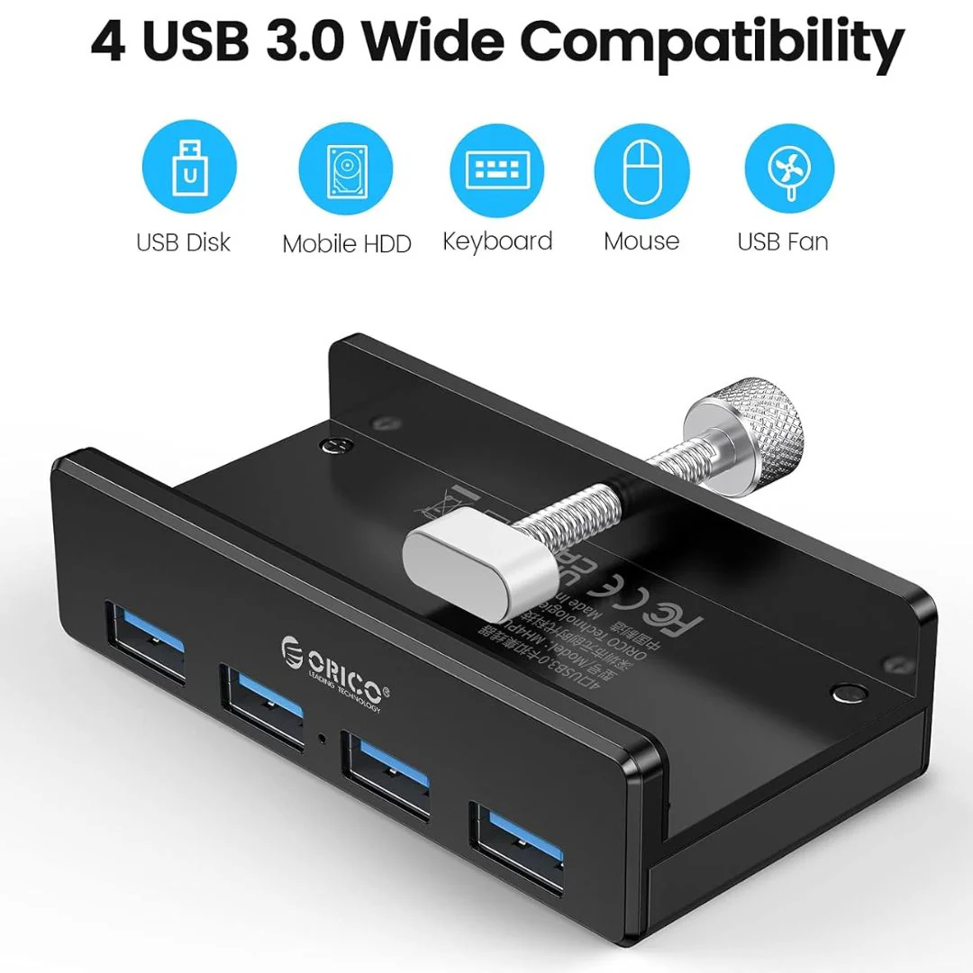 ORICO Aluminum Alloy Clip-Type USB 3.0 HUB - 4 Ports - Model MH4PU-BK - Image 3