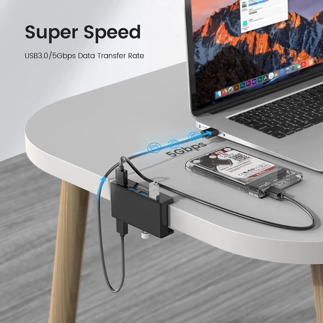 ORICO Aluminum Alloy Clip-Type USB 3.0 HUB - 4 Ports - Model MH4PU-BK - Image 4