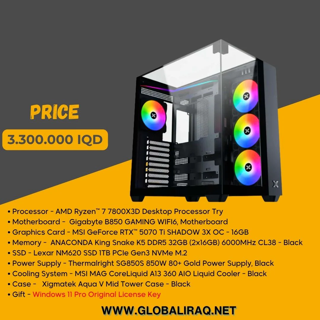 Pc Build AMD Ryzen 7 7800X3D, RTX 5070 Ti 16GB