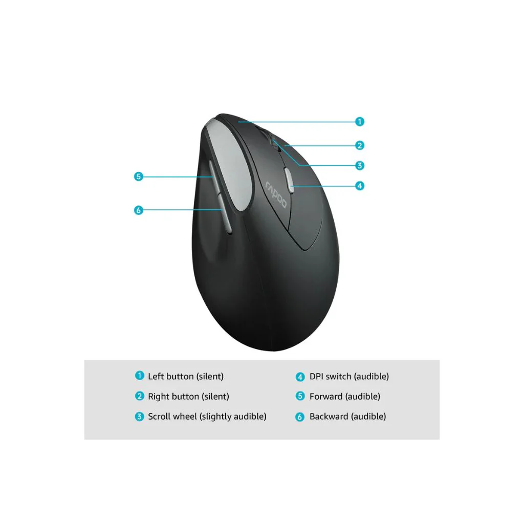 Rapoo EV250 Vertical Ergonomic Wireless Mouse - Black - Image 3