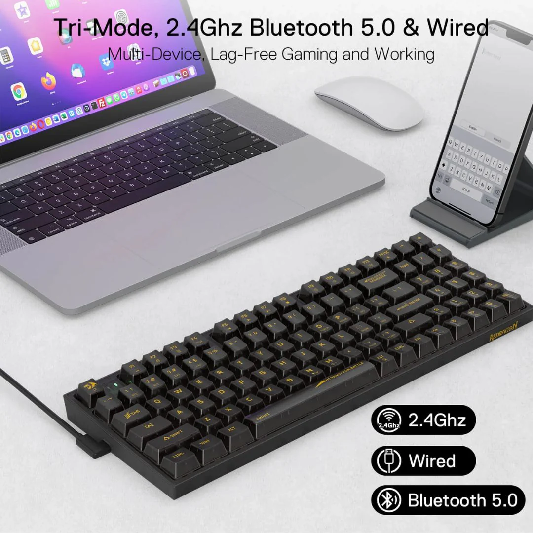 Redragon IRELIA K658CTB PRO RGB 90%, USB-C wired, BT , 2.4 GHz wireless Translucent Crystal Switch - Image 4