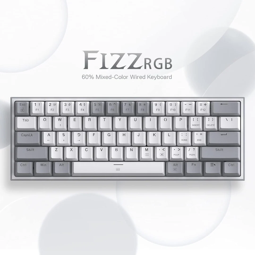 Redragon K617 Fizz 60% Mechanical Gaming Keyboard - Gray White - Image 2