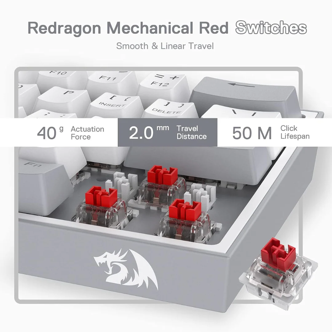 Redragon K617 Fizz 60% Mechanical Gaming Keyboard - Gray White - Image 3