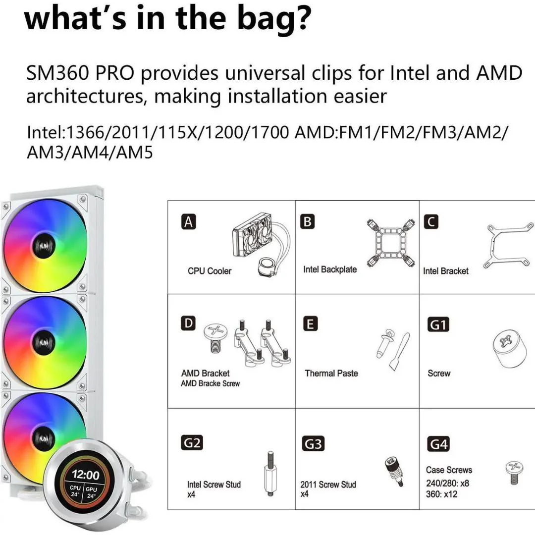 SAMA SM360 PRO ARGB Liquid CPU Cooler - White - Image 5