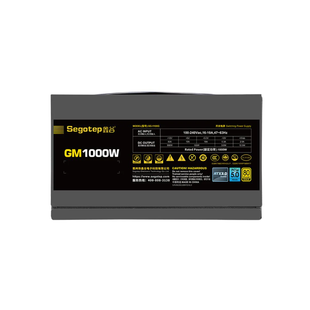 Segotep GM1000W 1000W Gold 80+ Full Modular 80+, PCIe 5.1 & ATX 3.1 - Black - Image 5