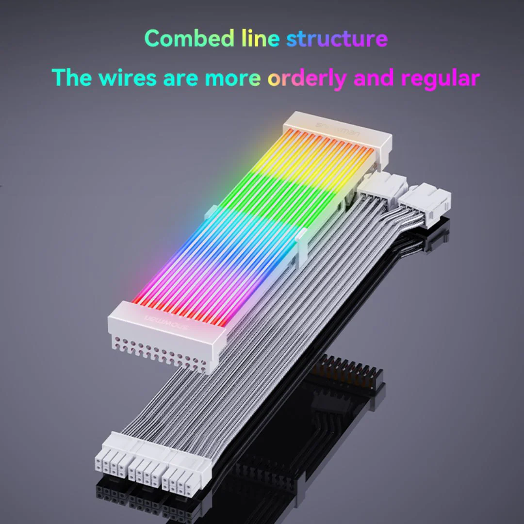 SNOWMAN Sleeved Cover Extension Cable MB & GPU ARGB, 24 Pin + 12+4 Pin 12 VHPWER Kit - Image 3