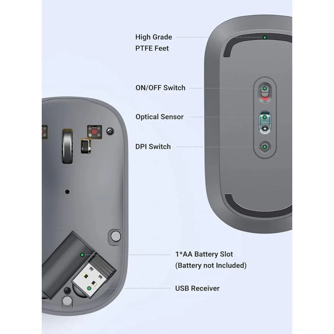 UGREEN MU001 USB Optical Wireless Mouse - Gray - Image 4