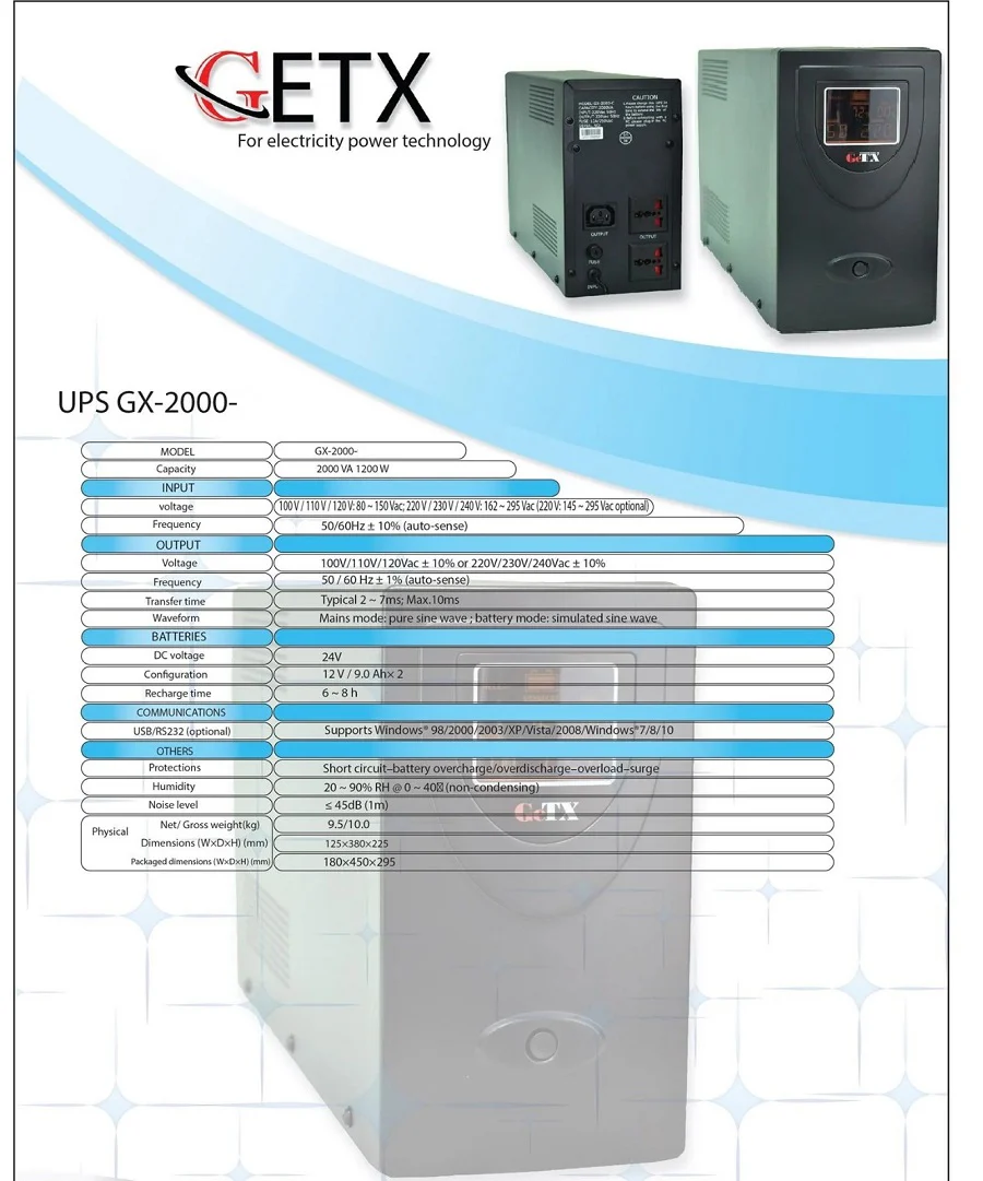UPS GeTX Online GXT-2000-CON, 2KV (2000VA, 2KV) HF LCD battery 12-7 *6 - Image 4